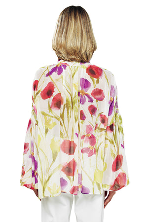  Inspired floral prints blossom on this chiffon blouse which completes with gracefully puff half sleeves. This floral-printed chiffon blouse offers a romantic look. Balloon sleeves and a stand collar elevate this blossom-scattered  blouse to a summer must-have. Good options for parties, sweet dating, shopping, festivals, banquets, office outfit, casual wear, and daily outfit.