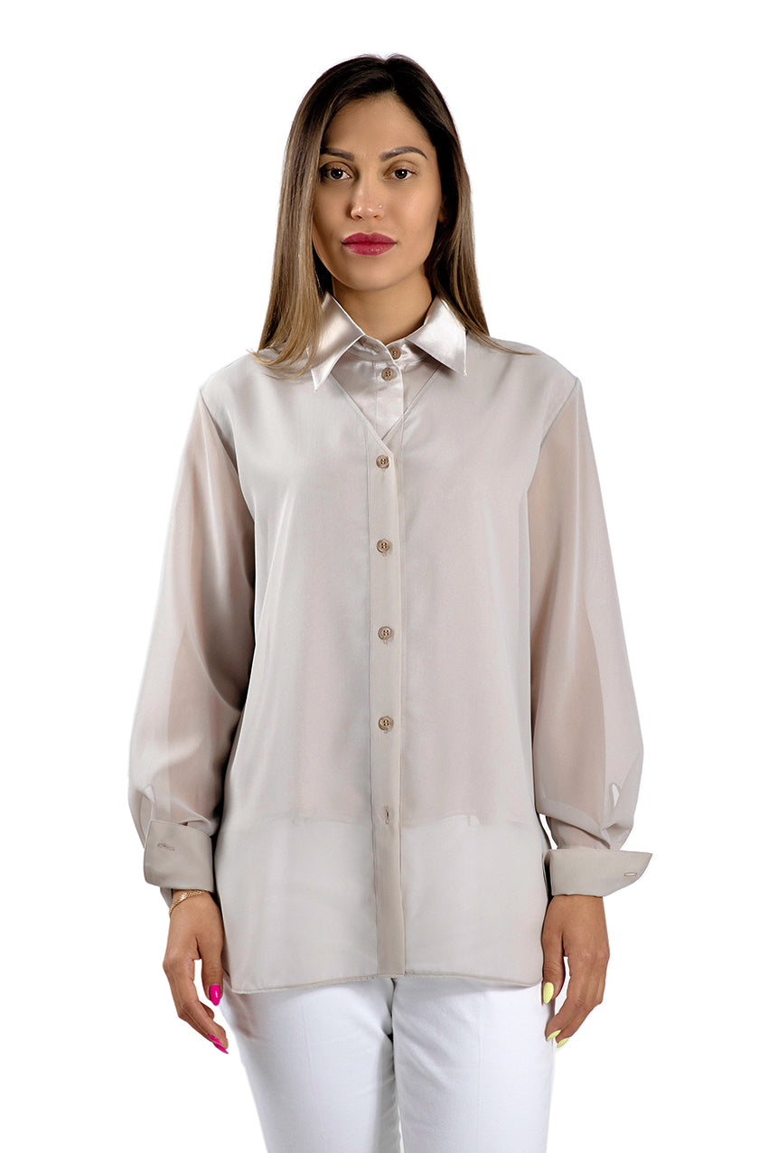 Add this double-layer shirt from Juna to your wardrobe for a classic staple with a feminine twist. This long-sleeve shirt is cut from a lightweight fabric blend and features a relaxed silhouette that falls below the waist for breezy layering.